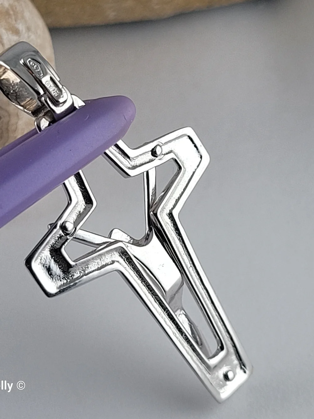 18K White Gold Modern Open-Design Crucifix Cross Pendant – Made in Italy!